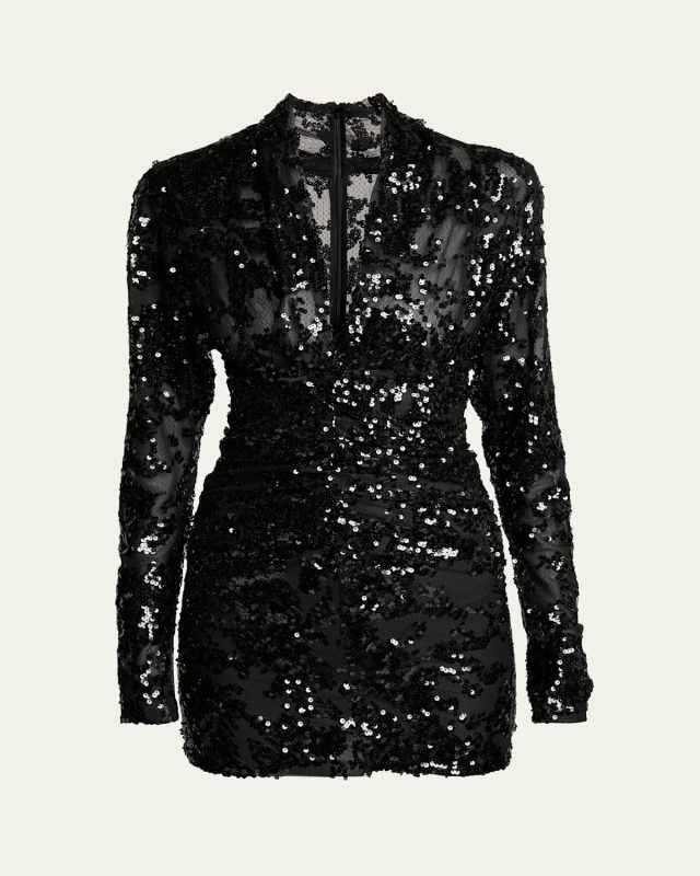 Sequined Ruched Mini Dress
